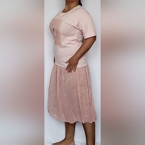 Johnny Was Women's 100% Cotton T-Shirt Dress Art-to-Wear Coral Pink Small